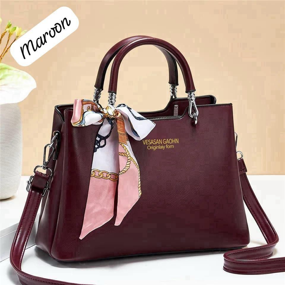 elegant faux leather handbag with scarf