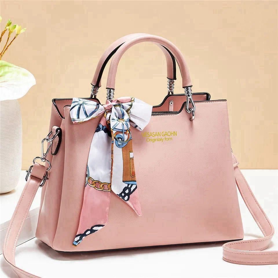 elegant faux leather handbag with scarf