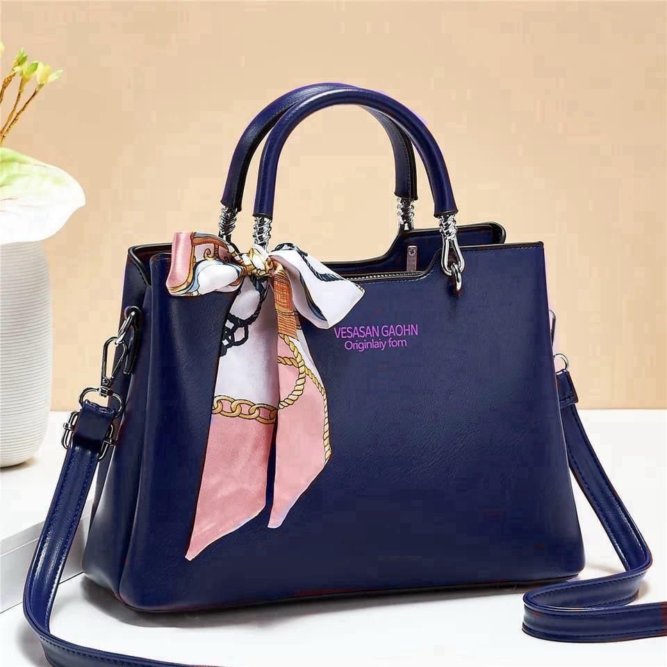 elegant faux leather handbag with scarf