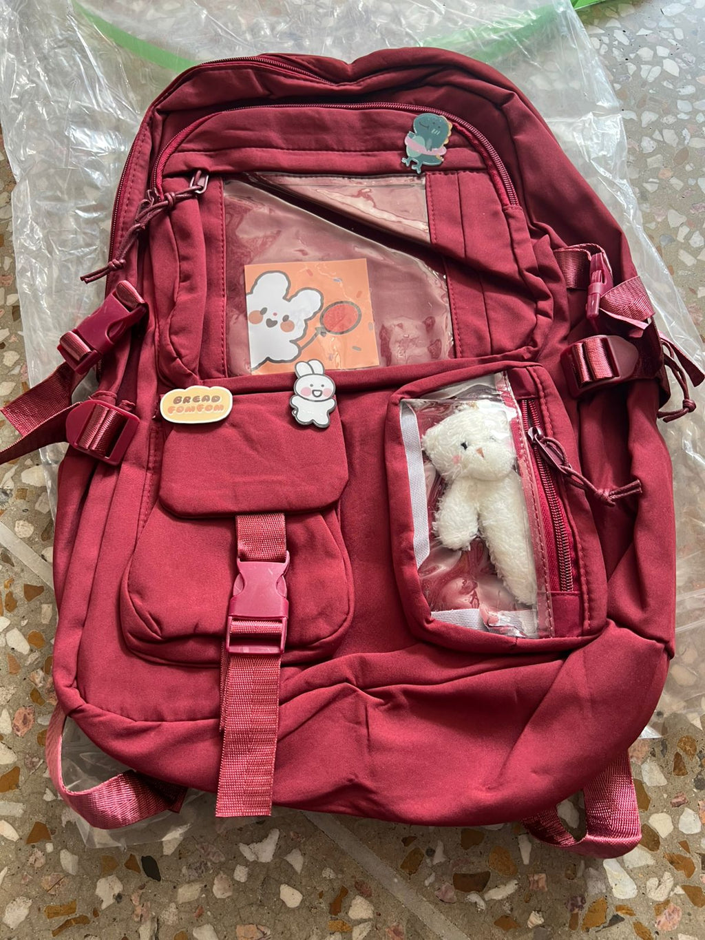 Cute Women Backpack Multi Pocket Canvas School Bag White Student Bag