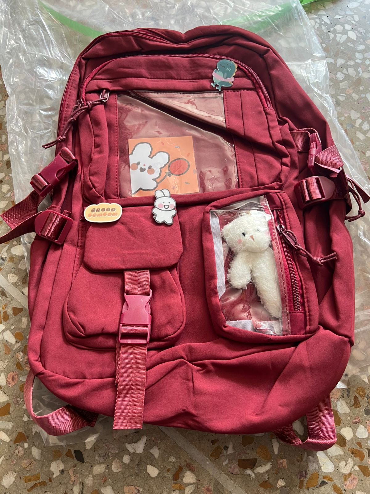 Cute Women Backpack Multi Pocket Canvas School Bag White Student Bag