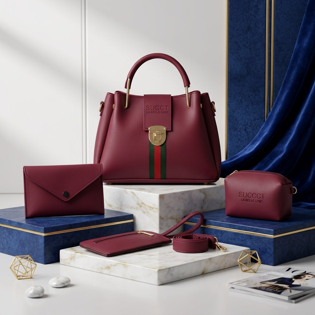 maroon handbag set for women